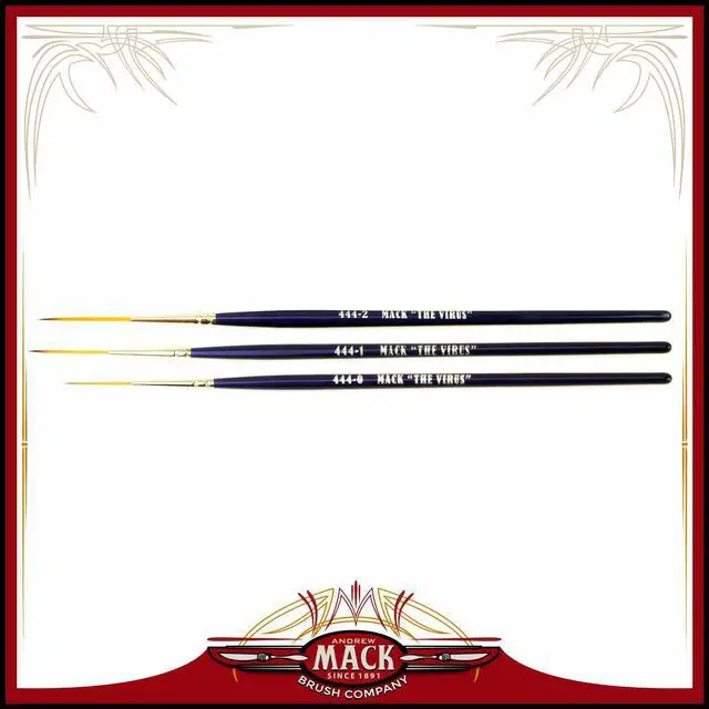 Main image of Set of 3 Size 0-2 Series 444 The Virus Scrolling Script Pinstriping Brush With Specially Blended Golden Taklon