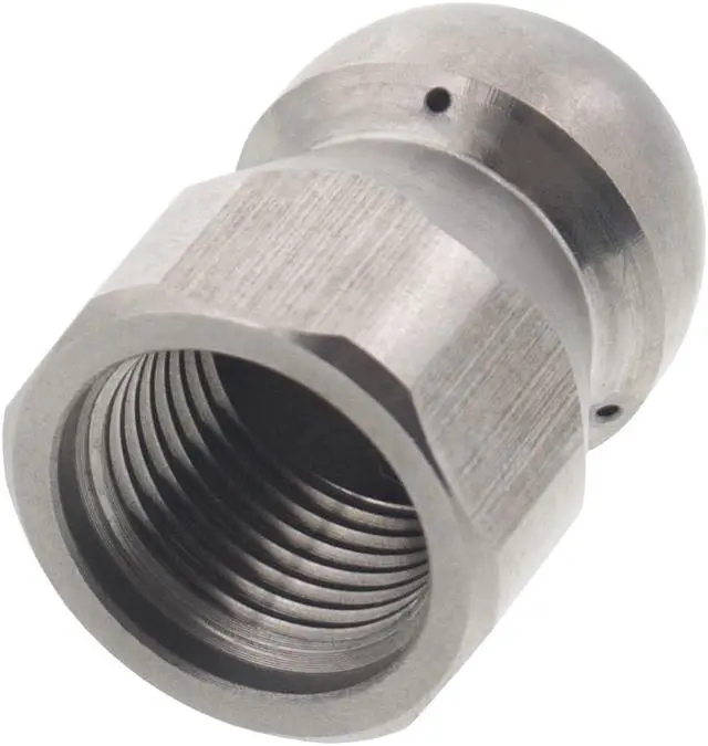 Alt view image 3 of 3 - Erie Tools Button Nose 3/8" Drain Cleaning Nozzle 9.0 Orifice 5500 PSI Stainless Steel for Sewer Pipe Water Jetter