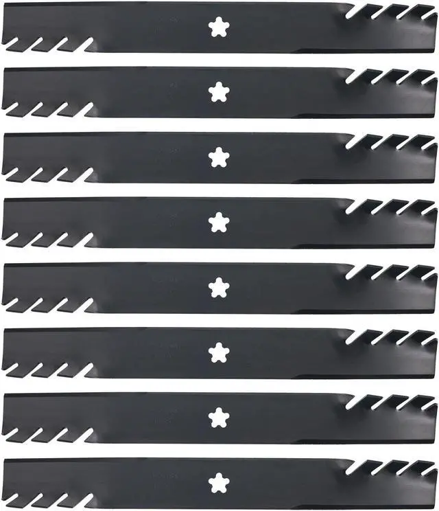 Main image of (8) USA Mower Blades Mulching Blade Fits AYP® 127843 134149 138498 138971 Length 21 in. Width 2 1/2 in. Thickness .204 in. Center Hole 5 Point Star 42 in. Deck