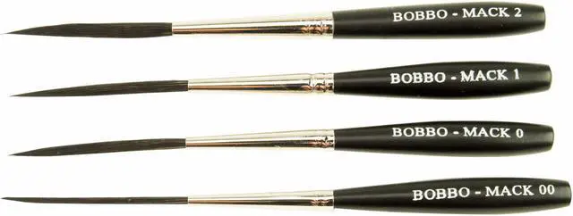 Alt view image 2 of 7 - Set of 4 Sizes 00-2 Series Bobbo-Mack Super Quad 4 Action Scroll Pinstriper Brushes Blue Squirrel & Black Synthetic Hair
