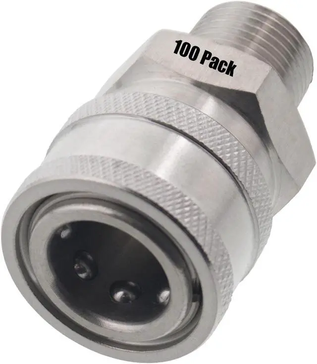 Main image of 100 pack of Erie Tools 3/8in. MPT Male Stainless Steel Socket Quick Connect Coupler 4000 PSI 10 GPM for Pressure Washer Nozzle Gun Hose Wand