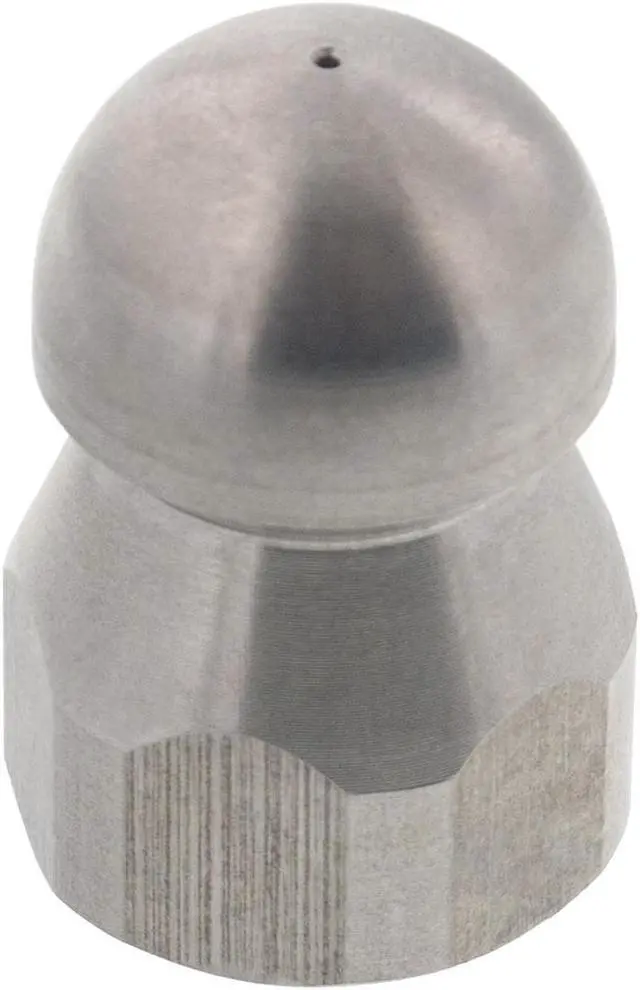 Main image of Erie Tools Button Nose 3/8" Drain Cleaning Nozzle 5.0 Orifice 5500 PSI Stainless Steel for Sewer Pipe Water Jetter