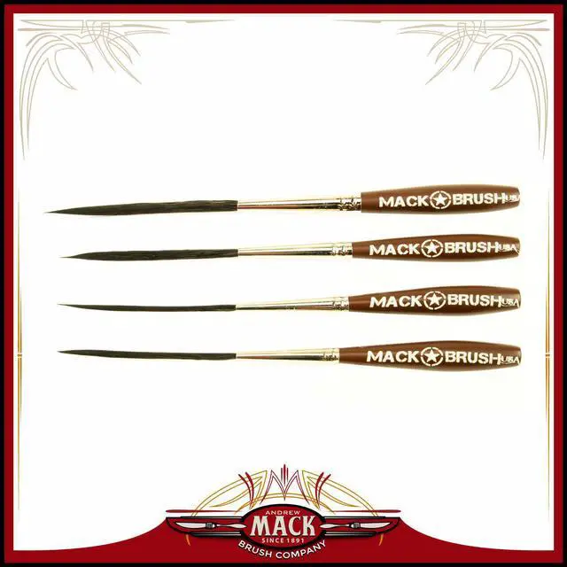 Main image of Set of 4 Sizes 000-2 Series Long Bob Pinstriping Scrolling Brush Black Synthetic & Blue Squirrel 1 3/4" Hair Length