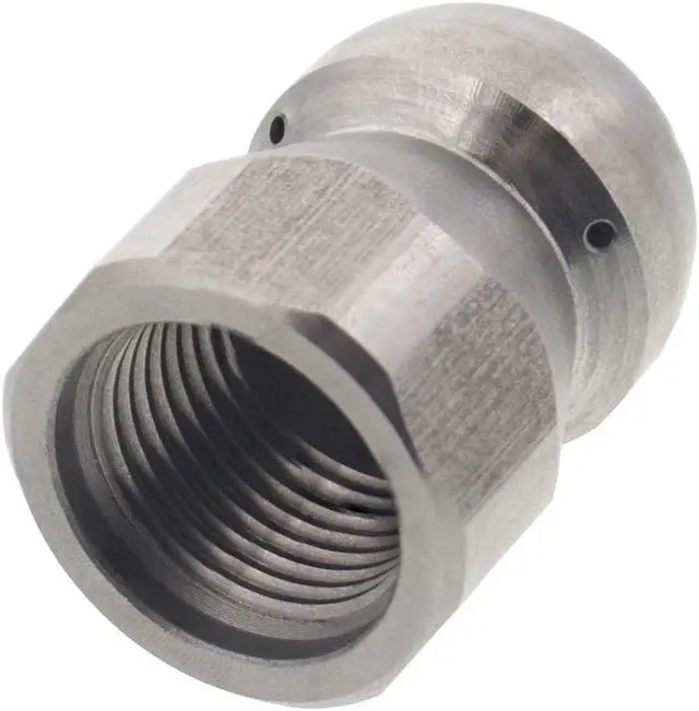 Alt view image 3 of 3 - Erie Tools Button Nose 3/8" Drain Cleaning Nozzle 12.5 Orifice 5500 PSI Stainless Steel for Sewer Pipe Water Jetter