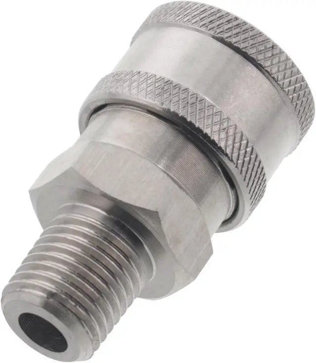 Alt view image 2 of 2 - Erie Tools Pressure Washer 1/4in. Male NPT to Quick Connect Socket Stainless Steel Coupler High Temp 4000 PSI 10.5 GPM