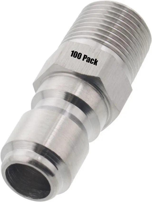 Main image of 100 Erie Tools Pressure Washer 3/8in. Male NPT to Quick Connect Plug Stainless Steel Coupler High Temp 4000 PSI 10.5 GPM