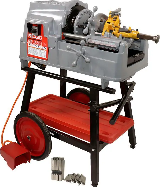 Main image of 535 V3 Power Pipe Threading Machine with Steel Dragon Tools® Universal Cart 811A Die Head 47765 47770 Dies and Dark Thread Cutting Oil