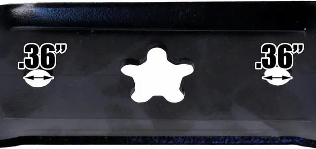 Alt view image 7 of 7 - 2 USA Mower Blades AYP339BP Mulching Blade Fits AYP® 532532193957 581116301 581116302 532 13 41-48 Length 19-5/8 in. Width 2-1/4 in. Thickness .140 in. Center Hole 5 PT ST 38 in. Deck