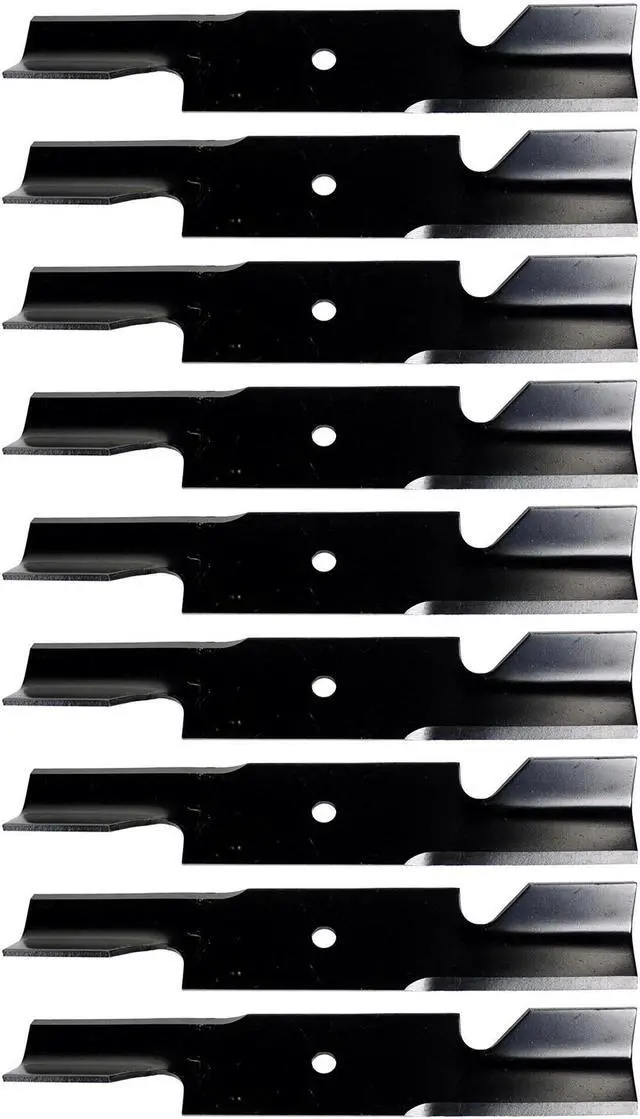Main image of 9 USA Mower Blades U11184BP Extra High-Lift for Scag 48110, 481706, 481710, 48184, 482461, 482877 A48110, A48184 Length 16-1/2 in. Width 3 in. Thickness .203 in. Center Hole 5/8 in. 32 in. 48 in. Deck