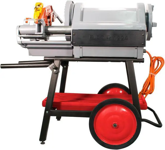 Alt view image 4 of 7 - RIDGID® 1224  Pipe Threading Machine with Steel Dragon Tools® 711 714 Die Heads Set of High Speed Steel Dies & Cart with Oil