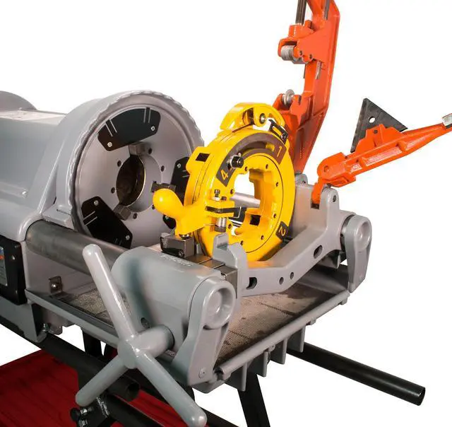 Alt view image 7 of 7 - RIDGID® 1224  Pipe Threading Machine with Steel Dragon Tools® 711 714 Die Heads Set of High Speed Steel Dies & Cart with Oil