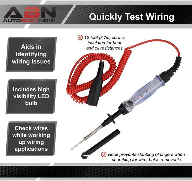 Alt view image 7 of 10 - ABN Wire Piercing Circuit Tester LED Test Light 6-12-24V Automotive Probe Tool