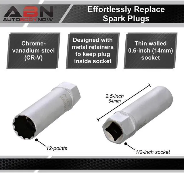 Alt view image 4 of 7 - ABN Spark Plug Socket – Thin Wall 14mm 12-Point 3/8" Inch Drive for BMW
