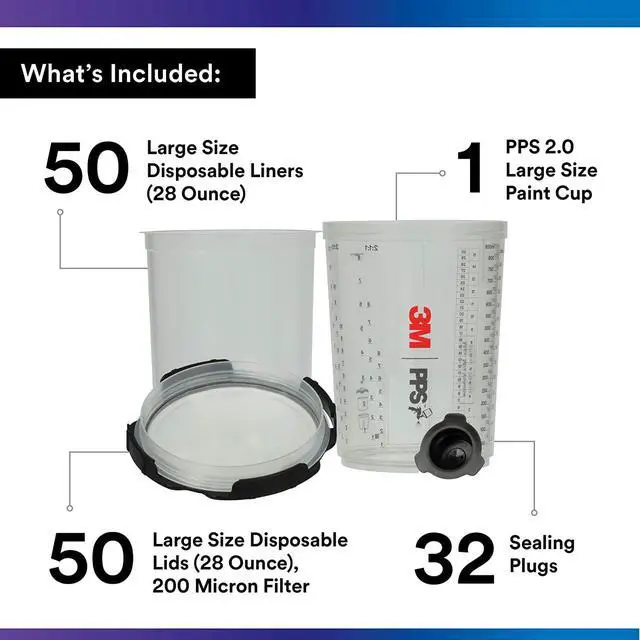 Alt view image 2 of 11 - 3M Spray Gun Cup, Lids/Liners, 1 Paint Cup, 50 Lids and Liners, 32 Sealing Plugs