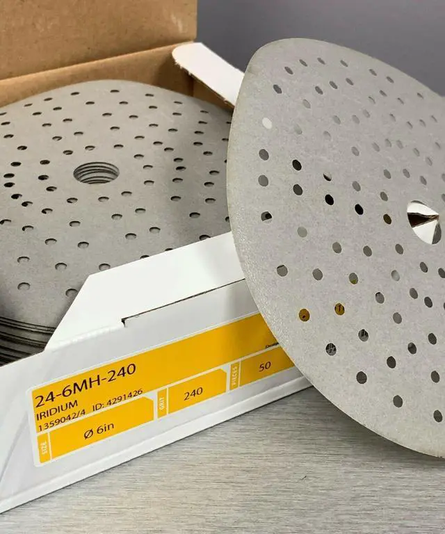 Alt view image 2 of 4 - Mirka 24-6MH-240 Iridium 6 Grip Sanding Discs Multi Hole 240 grit 50/box