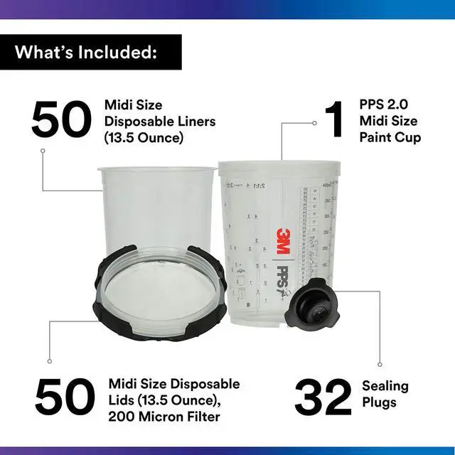 Alt view image 2 of 12 - 3M 26112 PPS 2.0 Spray Gun Cup, Liners Kit, 200-Micron Filter, Midi, 13.5 Ounces