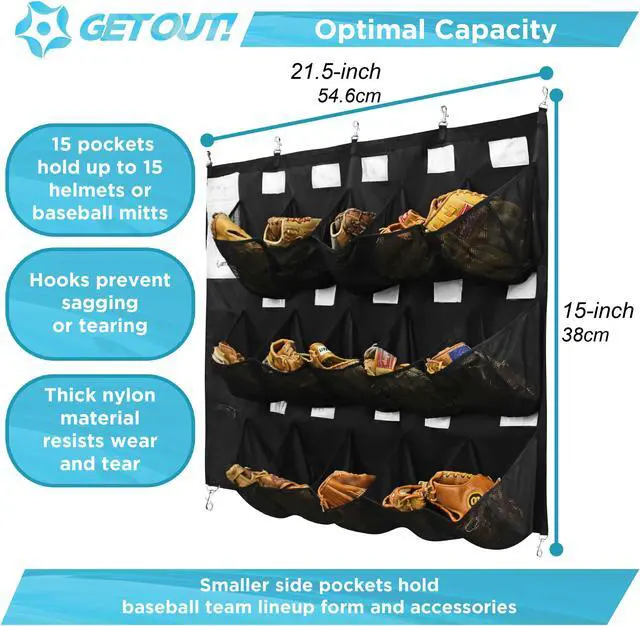 Alt view image 2 of 7 - Get Out! Hanging Baseball Helmet Bag - 15 Pocket Team Equipment Organizer