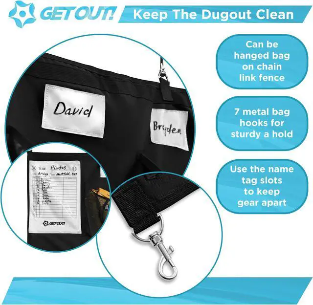 Alt view image 3 of 7 - Get Out! Hanging Baseball Helmet Bag - 15 Pocket Team Equipment Organizer