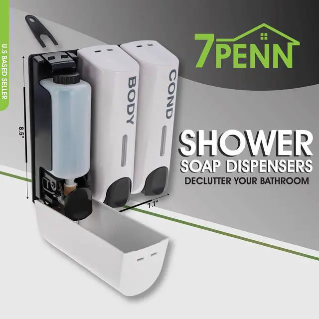 Alt view image 2 of 7 - 7Penn 3 Chamber Shower Dispensers - Soap and Shampoo Dispenser for Shower