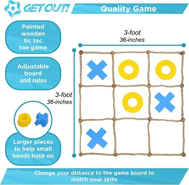 Alt view image 2 of 7 - Get Out! Jumbo Tic Tac Toe Game Backyard Games Set - Giant Wooden Outdoor Toss