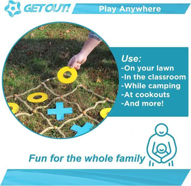 Alt view image 3 of 7 - Get Out! Jumbo Tic Tac Toe Game Backyard Games Set - Giant Wooden Outdoor Toss
