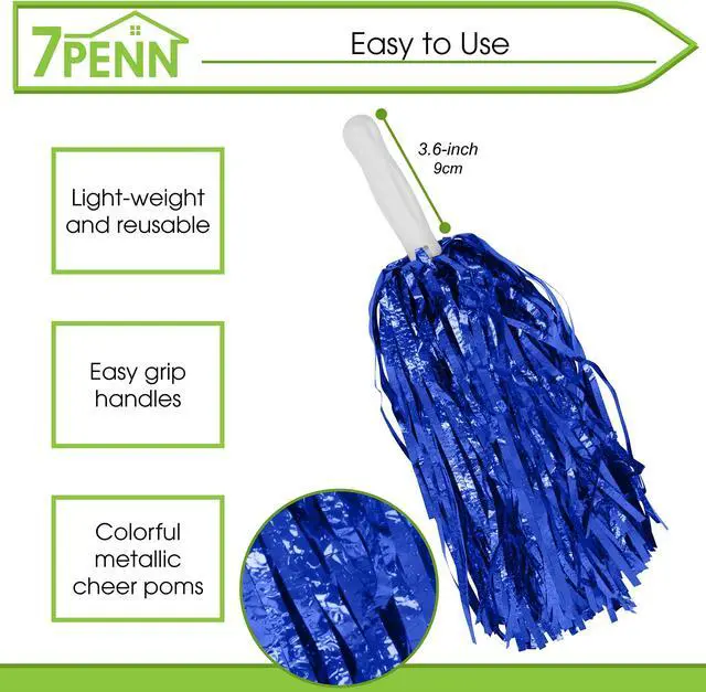 Alt view image 2 of 7 - 7Penn Cheerleader Pom - 12 Pair Blue Metallic Cheer Dance Pom Shakers Bulk Set