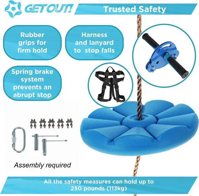 Alt view image 2 of 7 - Get Out! Zip Line 110ft Zipline Kit with Harness Trolley Brake Seat for Backyard