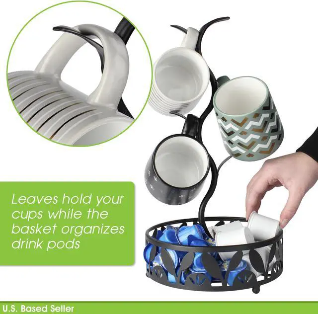 Alt view image 3 of 7 - 7Penn 4 Hook Countertop Coffee Mug Holder Tree and Coffee Pod Organizer Basket
