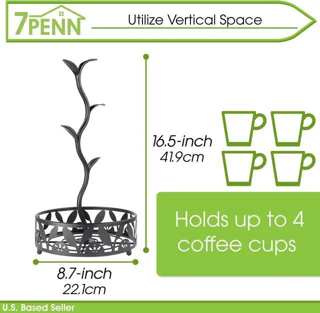Alt view image 2 of 7 - 7Penn 4 Hook Countertop Coffee Mug Holder Tree and Coffee Pod Organizer Basket