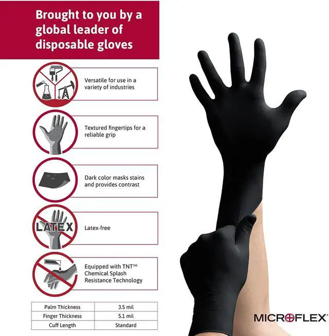 Alt view image 3 of 7 - Microflex Onyx N64 Disposable Nitrile Exam Gloves for Automotive