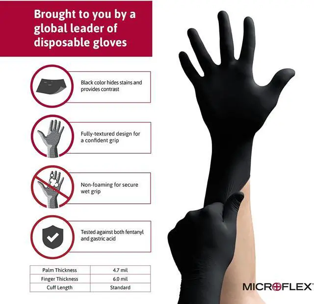Alt view image 3 of 4 - Microflex MK-296 Black Disposable Nitrile Gloves, Latex-Free