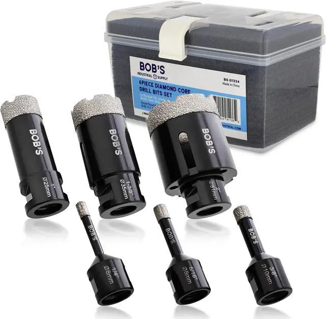 Main image of BISupply Diamond Hole Saw Drill Bit Set - 6pc Diamond Drill Bits for Porcelain glass, mirror, tile, ceramic, concrete, cement, stone, marble, and masonry