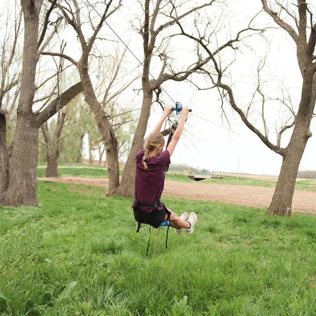 Alt view image 4 of 7 - Get Out! Zip Line 110ft Zipline Kit with Harness Trolley Brake Seat for Backyard