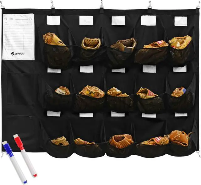 Main image of Get Out! Hanging Baseball Helmet Bag - 15 Pocket Team Equipment Organizer