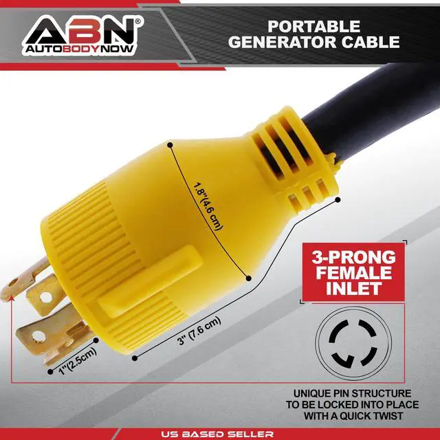 Alt view image 9 of 10 - ABN | 30 AMP Generator Cord  10 Foot STW Extension Cord 3 Prong Locking Plug
