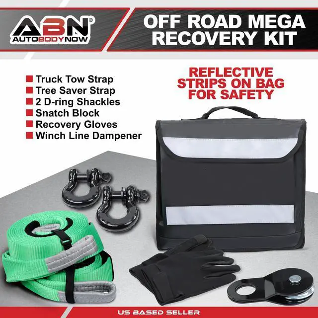 Alt view image 2 of 7 - ABN Recovery Tow Strap Kit - 35,000lbs Load Limit Tree Saver Straps Snatch Block