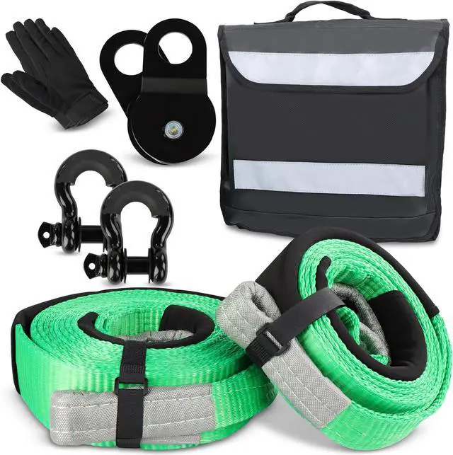 Main image of ABN Recovery Tow Strap Kit - 35,000lbs Load Limit Tree Saver Straps Snatch Block