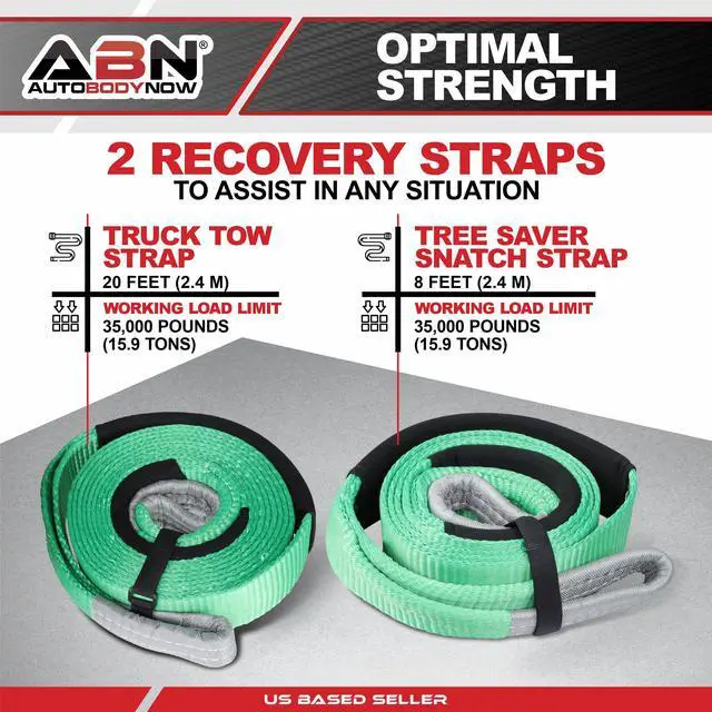 Alt view image 3 of 7 - ABN Recovery Tow Strap Kit - 35,000lbs Load Limit Tree Saver Straps Snatch Block