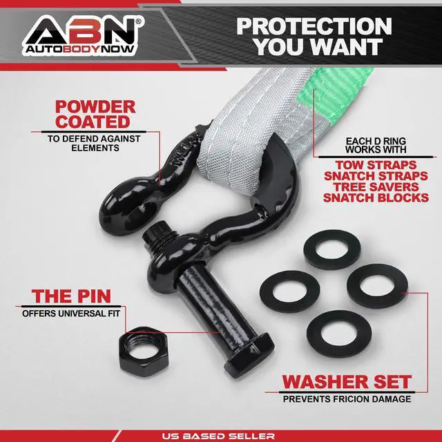 Alt view image 4 of 7 - ABN Tow Hitch D Ring 3/4 Inch - 2pk Towing D Rings 41,850 lb Break Strength