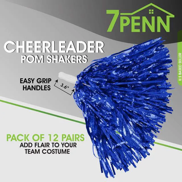 Alt view image 3 of 7 - 7Penn Cheerleader Pom - 12 Pair Blue Metallic Cheer Dance Pom Shakers Bulk Set