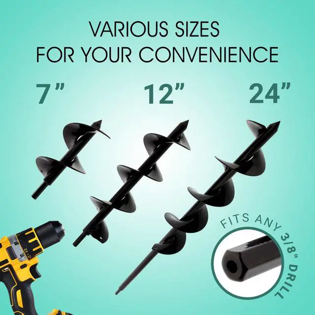 Alt view image 7 of 11 - 7Penn Garden Auger 3” x 24” Inch Rapid Planter – 3/8” Hex Drive Post Hole Digger