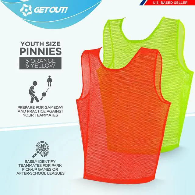 Alt view image 3 of 7 - Get Out! Pinnies Youth Orange and Yellow 12pk Nylon Mesh Team Scrimmage Jerseys