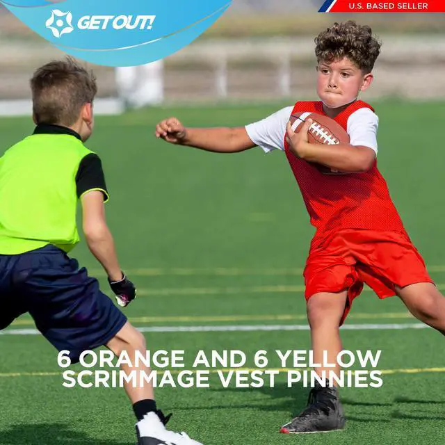Alt view image 7 of 7 - Get Out! Pinnies Youth Orange and Yellow 12pk Nylon Mesh Team Scrimmage Jerseys