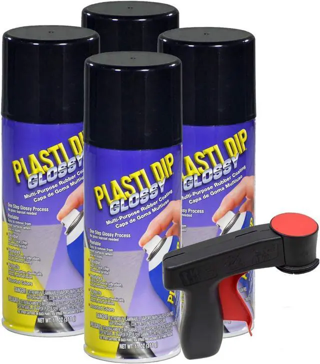 Main image of Plasti Dip Glossy Black Rim Kit, 11 oz Aerosol Pack of 4 cans  bonus Cangun Tool