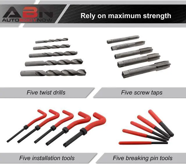 Alt view image 2 of 7 - ABN Professional Thread Repair Kit - 131pc SAE Drill Thread Restorer Kit