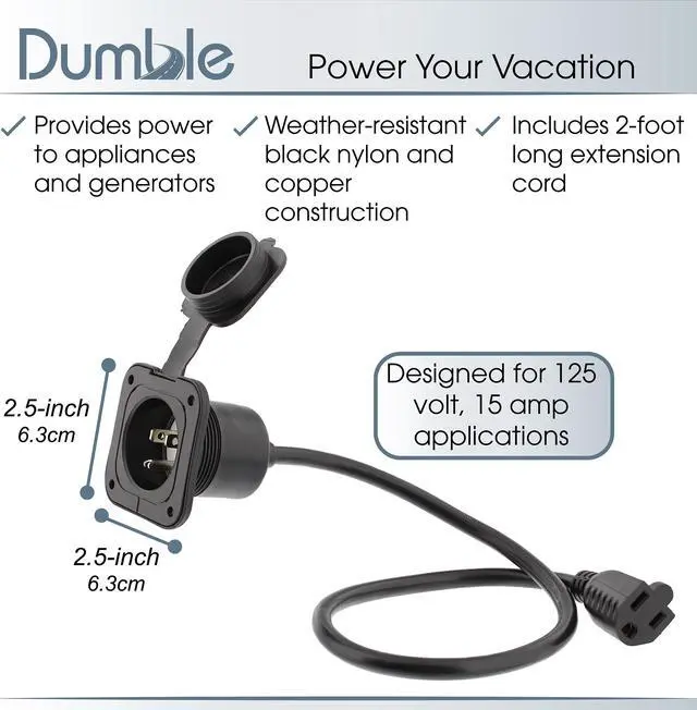 Alt view image 4 of 7 - Dumble Power Inlet Port Plug 125 Volt AC Port Plug 15 Amp RV Electrical Outlet