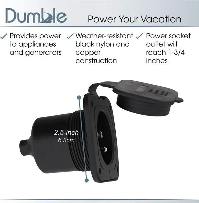 Alt view image 4 of 7 - Dumble Power Inlet Port Plug 125 125v 2-Pole 3-Wire AC Port Plug 15a RV Outlet