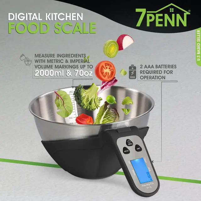 Alt view image 3 of 6 - 7Penn Digital Kitchen Food Scale - Black 70oz Bowl Scale with Handle up to 11lbs