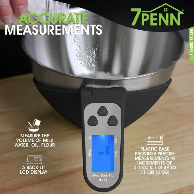 Alt view image 2 of 6 - 7Penn Digital Kitchen Food Scale - Black 70oz Bowl Scale with Handle up to 11lbs