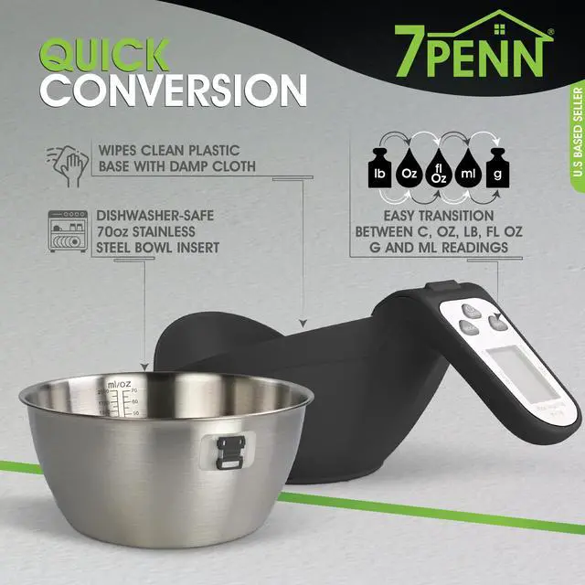 Alt view image 4 of 6 - 7Penn Digital Kitchen Food Scale - Black 70oz Bowl Scale with Handle up to 11lbs